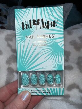 Red Aspen Nail Dashes Teal Glitter Press-On Nails